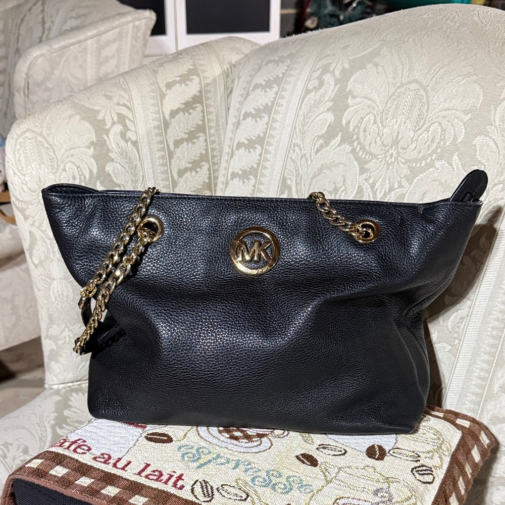 Michael Kors Black Shoulder Bag with Gold Accents